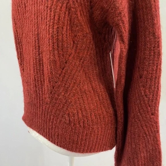 New BP Pointelle Chunky Knit Long Sleeve Oversized Sweater Red Rhubarb Size XXS - Picture 7 of 16